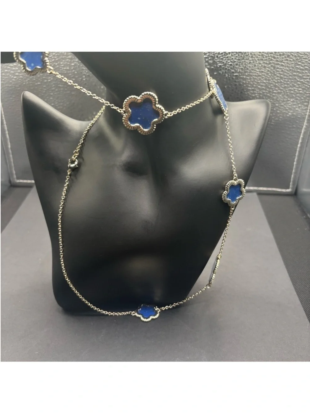 Elegant Blue Clover Station Necklace - Women Jewelry